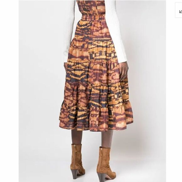 NWT ULLA JOHNSON Tiered Silk Midi Skirt - Multicolour. Size 8 - Picture 6 of 15
